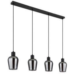 Luminosa Lighting Luminosa Ryan Bar Pendant Ceiling Light Matt Black Smoke Glass Shade 4X E27 - thumbnail 2