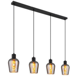Luminosa Lighting Luminosa Ryan Bar Pendant Ceiling Light Matt Black Smoke Glass Shade 4X E27