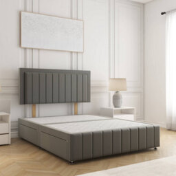 Bsspoke Sophia Divan Bed Set Grey Plush Velvet 24Inch Headboard & Footboard & 2 Drawers Same Side & No Mattress In All Sizes - thumbnail 1