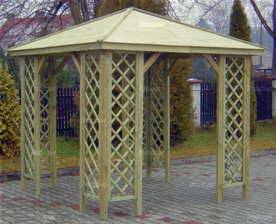 Wooden Gazebo With Hipped Roof & Trellis Panels, Pressure Treated, Free Felt Shingles - 8X8Ft (2.34X2.34M) - image 1