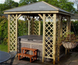 Wooden Gazebo With Hipped Roof & Trellis Panels, Pressure Treated, Free Felt Shingles - 8X8Ft (2.34X2.34M) - thumbnail 3
