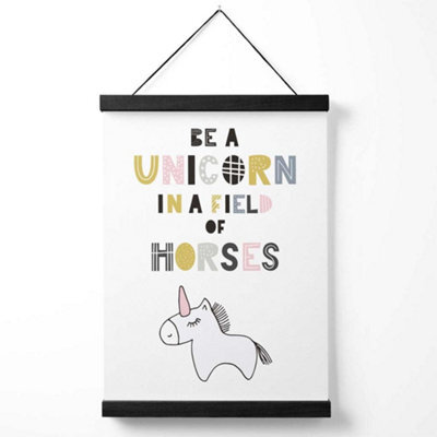 Artze Wall Art Cute Be A Unicorn Scandi Animal Art Print With Black Frame Size: A4 - image 1