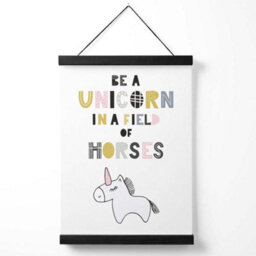 Artze Wall Art Cute Be A Unicorn Scandi Animal Art Print With Black Frame Size: A4 - thumbnail 1