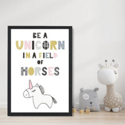 Artze Wall Art Cute Be A Unicorn Scandi Animal Art Print With Black Frame Size: A4 - thumbnail 2