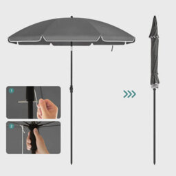 Songmics Parasol, Portable Beach Umbrella With Octagonal Canopy And Tilt Feature, Fibreglass Ribs, With Carrying Bag, Grey - thumbnail 7