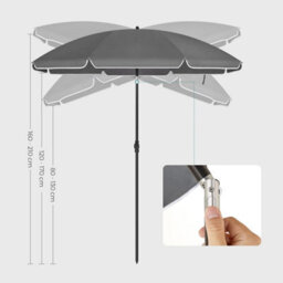 Songmics Parasol, Portable Beach Umbrella With Octagonal Canopy And Tilt Feature, Fibreglass Ribs, With Carrying Bag, Grey - thumbnail 4