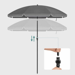 Songmics Parasol, Portable Beach Umbrella With Octagonal Canopy And Tilt Feature, Fibreglass Ribs, With Carrying Bag, Grey - thumbnail 6