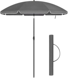 Songmics Parasol, Portable Beach Umbrella With Octagonal Canopy And Tilt Feature, Fibreglass Ribs, With Carrying Bag, Grey - thumbnail 8