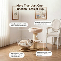 Living And Home Cat Tree Tower With Interactive Toy And Scratching Post, 51Cm H - thumbnail 4