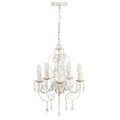 Valuelights Lille Cream Ornate 5 Way Ceiling Light Chandelier With Acrylic Jewels And 5 Led Ses E14 Frosted Glass Candle Bulbs - image 1