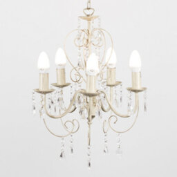 Valuelights Lille Cream Ornate 5 Way Ceiling Light Chandelier With Acrylic Jewels And 5 Led Ses E14 Frosted Glass Candle Bulbs - thumbnail 2