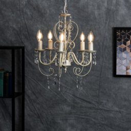 Valuelights Lille Cream Ornate 5 Way Ceiling Light Chandelier With Acrylic Jewels And 5 Led Ses E14 Frosted Glass Candle Bulbs - thumbnail 5