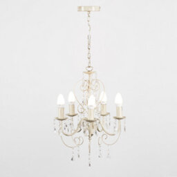 Valuelights Lille Cream Ornate 5 Way Ceiling Light Chandelier With Acrylic Jewels And 5 Led Ses E14 Frosted Glass Candle Bulbs - thumbnail 3