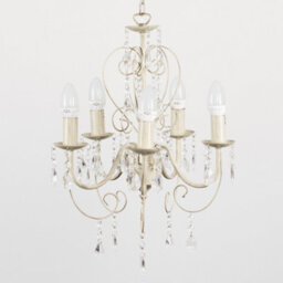 Valuelights Lille Cream Ornate 5 Way Ceiling Light Chandelier With Acrylic Jewels And 5 Led Ses E14 Frosted Glass Candle Bulbs - thumbnail 4