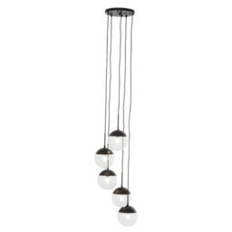 Orsina Cluster Pendant With Five Glass Shades & Metal Frame, Multi-Light Hanging Lamp, Vintage Ceiling Fixture - thumbnail 2