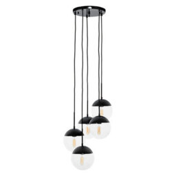 Orsina Cluster Pendant With Five Glass Shades & Metal Frame, Multi-Light Hanging Lamp, Vintage Ceiling Fixture - thumbnail 1