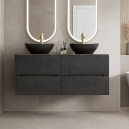 Aveli 1200mm Grey Marble Fluted Vanity Unit Double Oval Basin Wall Hung Soft Close - thumbnail 2