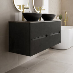 Aveli 1200mm Grey Marble Fluted Vanity Unit Double Oval Basin Wall Hung Soft Close - thumbnail 3