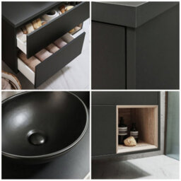Homestylestore Black Grey 1000mm Wall Hung Bathroom Vanity Unit With Oval Countertop Basin And Graphite Basin - thumbnail 2