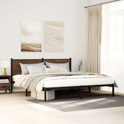 Berkfield Metal Bed Frame Without Mattress Brown Oak 180X200 Cm Super King - image 1
