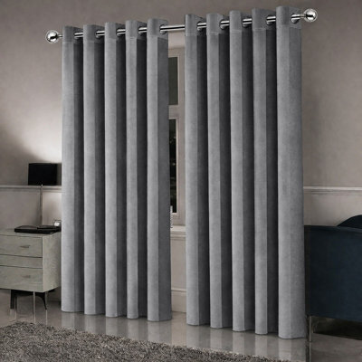 Oxford Homeware Eyelet Charcoal Linen Effect Curtains Fully Lined 100% Blackout Thermal Insulated Curtain Pair (W)228Cmx(L)228Cm - image 1