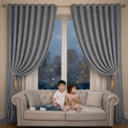 Oxford Homeware Eyelet Charcoal Linen Effect Curtains Fully Lined 100% Blackout Thermal Insulated Curtain Pair (W)228Cmx(L)228Cm - thumbnail 8