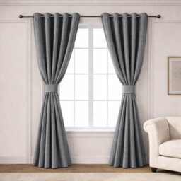 Oxford Homeware Eyelet Charcoal Linen Effect Curtains Fully Lined 100% Blackout Thermal Insulated Curtain Pair (W)228Cmx(L)228Cm - thumbnail 2