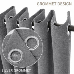 Oxford Homeware Eyelet Charcoal Linen Effect Curtains Fully Lined 100% Blackout Thermal Insulated Curtain Pair (W)228Cmx(L)228Cm - thumbnail 7