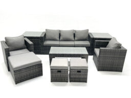 Fimous 8 Seater Rattan Garden Furniture Set Outdoor Lounger Sofa With Coffee Table 3 Footstools 2 Side Tables Dark Grey Mixed - thumbnail 2