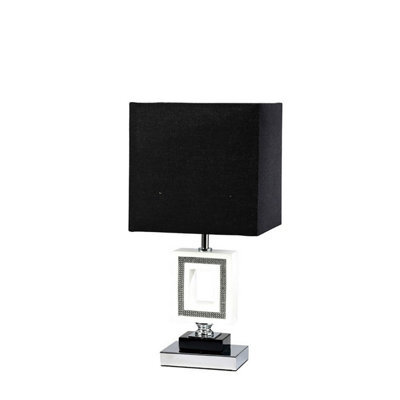 Luminosa Lighting Luminosa (Dh) Linea Table Lamp Square E27 Black Shade Polished Chrome/ Black/crystal - image 1