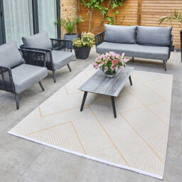 Cream Outdoor Rug, Geometric Striped Stain-Resistant Rug For Patio Decks, 3mm Modern Outdoor Area Rug-160Cm X 220Cm - thumbnail 3