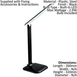 Stylish Black Steel Touch Table Desk Lamp With Dimmable Led Bulb - thumbnail 2