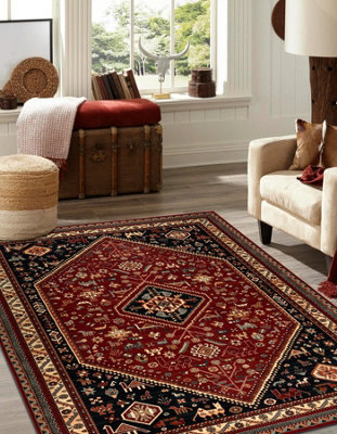 RugsX Wool Carpet Kashqai 4364 301 Oriental, Frame Claret / Black  80X160 Cm - image 1