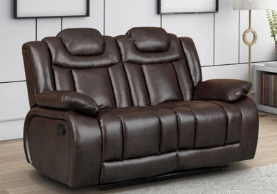 Manual Recliner Sofa In Faux Leather Brown 2 Seater - image 1