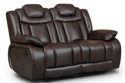 Manual Recliner Sofa In Faux Leather Brown 2 Seater - thumbnail 4