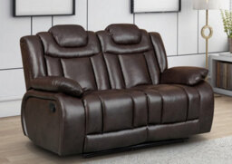 Manual Recliner Sofa In Faux Leather Brown 2 Seater - thumbnail 2
