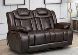 Manual Recliner Sofa In Faux Leather Brown 2 Seater - thumbnail 1