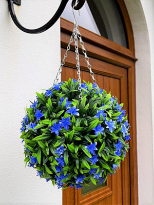 Best Artificial 28Cm Blue Lily Hanging Basket Flower Topiary Ball - Suitable For Outdoor Use - Weather & Fade Resistant - image 1