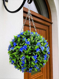 Best Artificial 28Cm Blue Lily Hanging Basket Flower Topiary Ball - Suitable For Outdoor Use - Weather & Fade Resistant