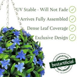 Best Artificial 28Cm Blue Lily Hanging Basket Flower Topiary Ball - Suitable For Outdoor Use - Weather & Fade Resistant - thumbnail 4