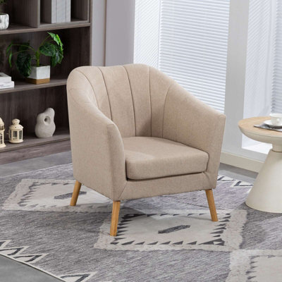 Westwood Modern Tub Chair, Upholstered Arm Chair Comfy Single Sofa Cream - image 1