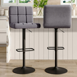 Living And Home Bar Stool Set Of 2 Grey Velvet Upholstered Bar Stools With Low Backrest - thumbnail 1
