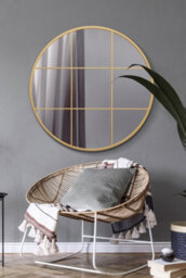 "MirrorOutlet Circulus - Gold Metal Framed Round Window Wall Mirror 39"" X 39"" (100X100Cm)" - thumbnail 2
