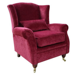 Wing Chair Original Fireside High Back Armchair Pimlico Wine Real Fabric - thumbnail 1