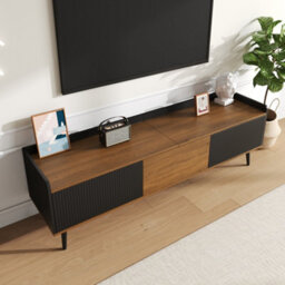 Btm Tv Cabinet Tv Stand Three Door Base Cabinet Compact Design Black And Natural Wood 160X39X49.5Cm - thumbnail 4