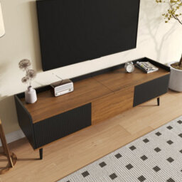 Btm Tv Cabinet Tv Stand Three Door Base Cabinet Compact Design Black And Natural Wood 160X39X49.5Cm - thumbnail 6