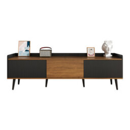 Btm Tv Cabinet Tv Stand Three Door Base Cabinet Compact Design Black And Natural Wood 160X39X49.5Cm - thumbnail 2
