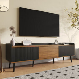 Btm Tv Cabinet Tv Stand Three Door Base Cabinet Compact Design Black And Natural Wood 160X39X49.5Cm - thumbnail 8
