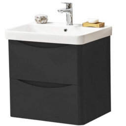 Clifton Bathroom Wall Mounted 2-Drawer Vanity Unit With Basin 600mm Wide - Matt Graphite - (Arch) - Brassware Not Included - thumbnail 1