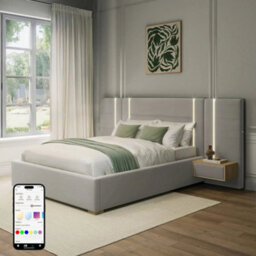 X Rocker Xr Living Amelia Ottoman Double Hotel Bed With Bedside Tables And App Controlled Lights - Grey - thumbnail 1